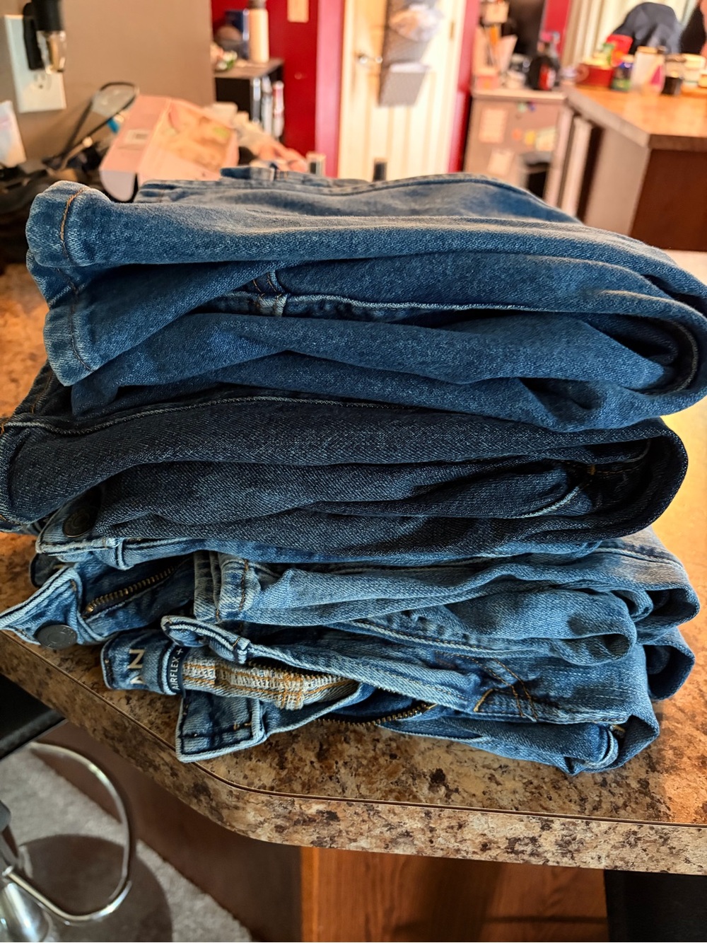 American Eagle Outfitters Men's Blue Bootcut Jeans Stack - Deep & Medium Wash